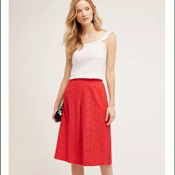 Elevenses Anthropologie Rouge Eyelet Wide-Leg Crop culottes, Women’s Size Small - Picture 4 of 12